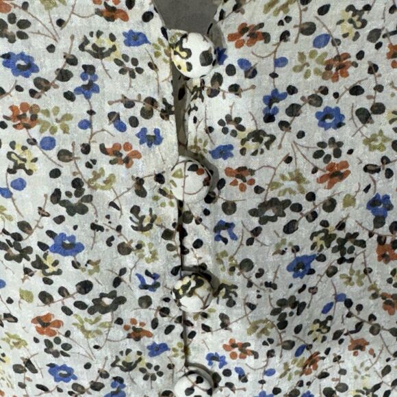 Madewell Ivory Blouse Size S Fieldwalk Ditsy Floral Silk V-Neck Peplum buttons - Picture 5 of 10
